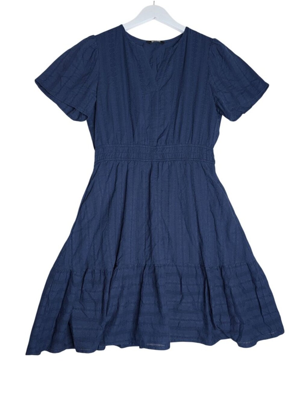 BTFBM Womens Navy Blue Short Sleeve V-Neck-Tiered Mini Dress Cotton Boho Style S - Picture 9 of 14